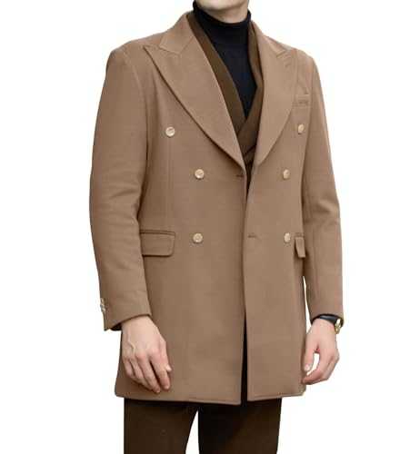 LOPEN STU Mens Wool Blend Trench Coat Winter Coats for Men Long Jackets Warm Pea Coat Men's Double Breasted Overcoat