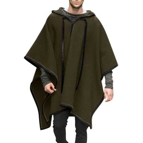Fowjknww Thickened Cape Men's Wool Poncho Fashionable Trendings Hoodie Winter Blanket Poncho Men Portable Warm Leisure Daily Travel Clothing Cowboy Hippie Jacket with Hood