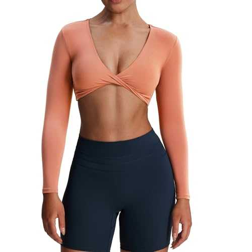 Aoxjox Long Sleeve Crop Tops for Women Sienna Twist Deep V Workout Crop T Shirt Top