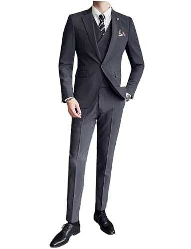 Pkrboro Men's Three-Piece Suit Notch Lapel Tuxedos Jacket Vest and Pants Set Wedding Business