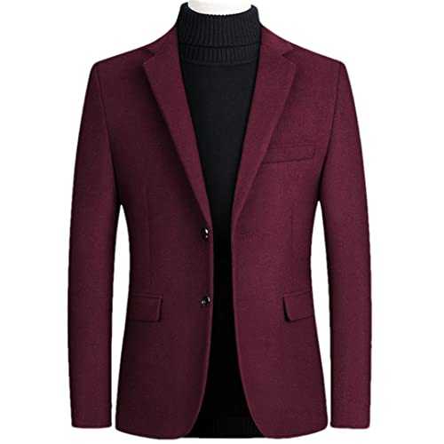 ERFMFKL Men's Wool Blazer Solid Color Business Casual Winter Jacket