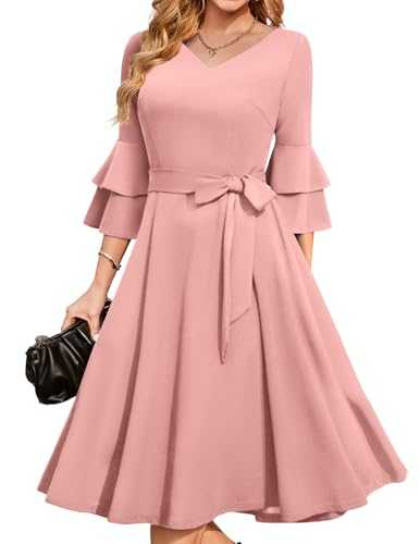 DRESSTELLS Long Bell Sleeves Formal Party Dresses, Winter Christmas Cocktail Dress for Wedding Guest, V Neck Prom Evening Dress