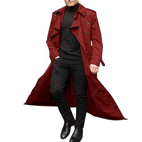 Long Trench Coat Men Uk Winter Casual Double Collar Pea Outerwear Wool Overcoat Full Length Double Breasted Long Pea Coat Regular Fit Military Winter Trench Coat