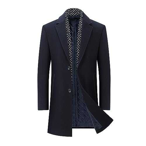 Men's Navy Wool Coat, Navy, L