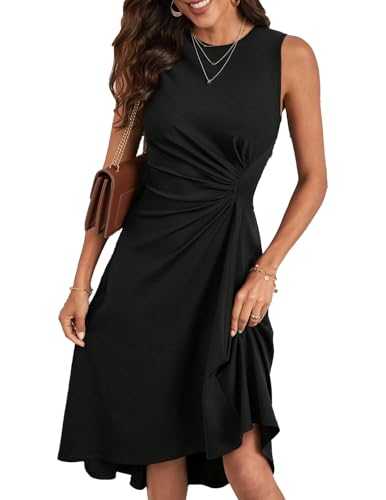 HUXRAKV Women's Summer Wedding Guest Dress Elegant Prom Dress Pleated Waist Swing A-Linie Evening Party Cocktail Dresses
