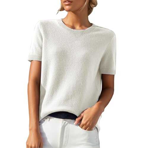 NSICBMNO Tunic Tops for Women UK Sale Knitted Jumpers Short Sleeve Tops Crew Neck Sweater Oversized T Shirts Baggy Tshirts Loose Casual Blouses Pullover Jumper for Office Work Streetwear