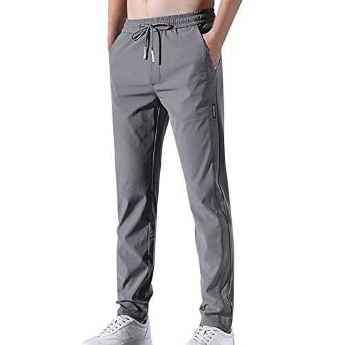 Gefomuofe Silk Trousers Men's Stretch Tapered Fit Suit Trousers Wide Leg Modern Relaxed Fit Trousers Chino Trousers Men's Fashion Trousers Men's with Drawstring Lightweight Summer Trousers for Men