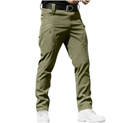 Waterproof Trousers Men Elasticated Waist Tracksuit Bottoms Multipocket Men's Stretch Quick Dry Cargo Trousers Breathable Work Pants Jersey Pants Outdoor Running Sweatpants Size S-3xl