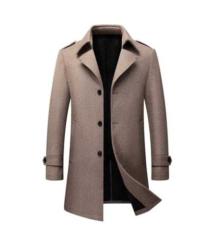 FTIMILD Mens Notch Lapel Single Breasted Pea Coat Mid-Long Coat Winter Warm Trench Coat