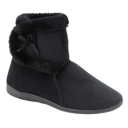 Fashion Star Ladies Wide Fit Slippers Womens Memory Foam Fur Ankle Boots Winter Warm Shoes
