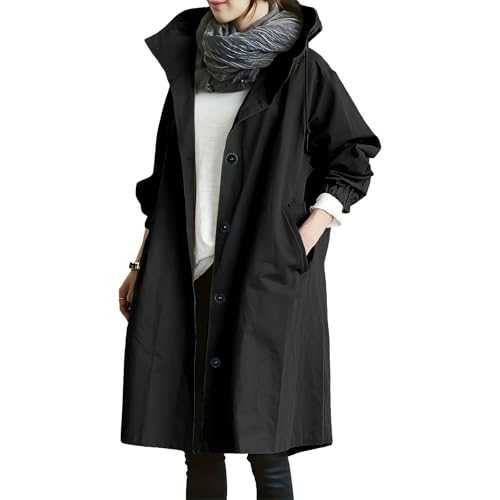 Womens Waterproof Jackets Lightweight Hooded Rain Jacket Cold Weather Long Sleeve Windbreaker Climbing Outdoor Hooded Ladies Winter Trench Coat