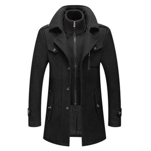 Feegow Men's Wool Blend Coat Winter Trench Casual Business Coat Black M-4XL Long Sleeve
