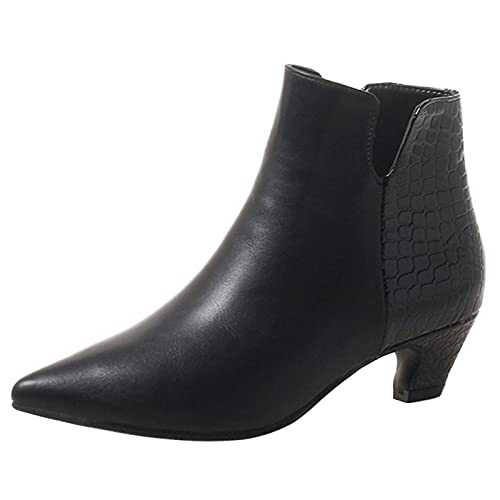 MJIASIAWA Women Pointed Toe Fashion Dress Chelsea Kitten Heels Winter Ankle Boots