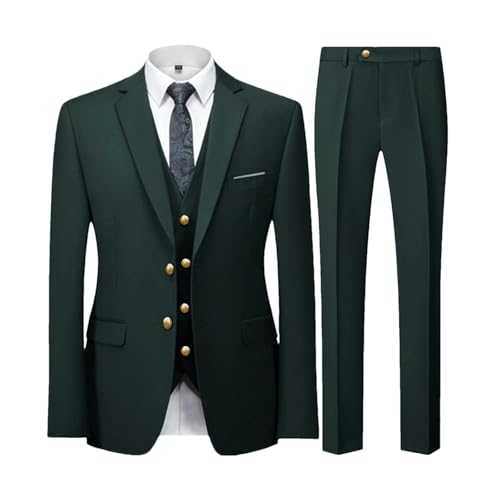 Men's Fashion Wedding Suit – Solid Color 3-Piece Set Two-Button Blazer Trousers Vest Waistcoat