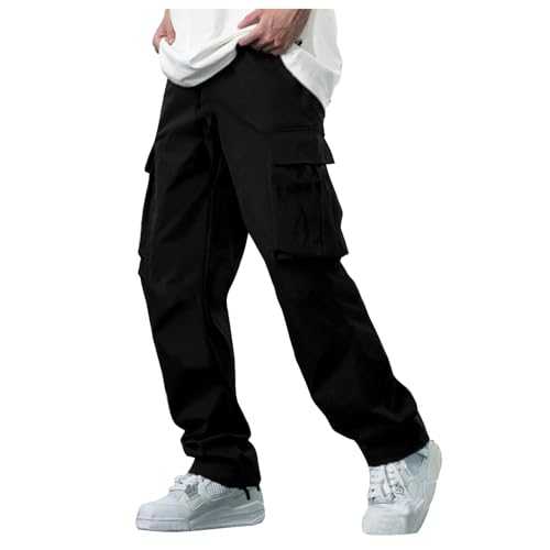 TOPJIAO Working Trousers for Men Mens Workwear Straight Leg Relaxed Fit Work Trousers Men Elasticated Waist Gardening Trousers Mens Combat Trousers Light Cargo Trousers Men Summer