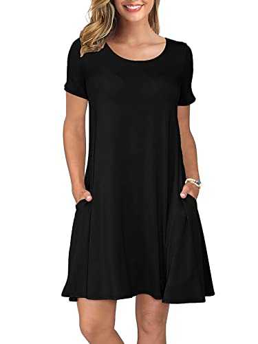 KORSIS Women's Summer Casual T Shirt Dresses Short Sleeve Swing Dress with Pockets