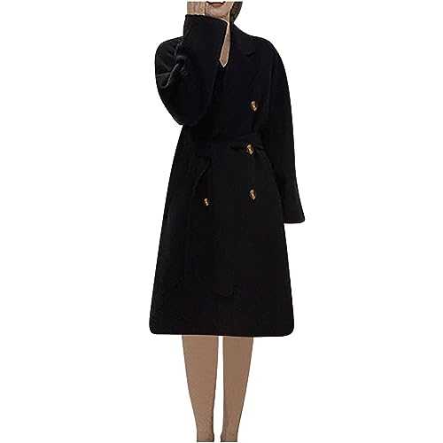 HAOLEI Elegant Coat Women's Long Sleeve Mid Winter Overcoat Work Office Pea Coats Single Breasted Trench Jacket Winter Wool Peacoat Fall Mid-Length Lapel Cardigan Overcoat with Pockets Ladies