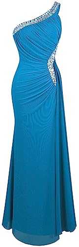 Angel-fashions Women's One Shoulder Evening Dresses Pleated