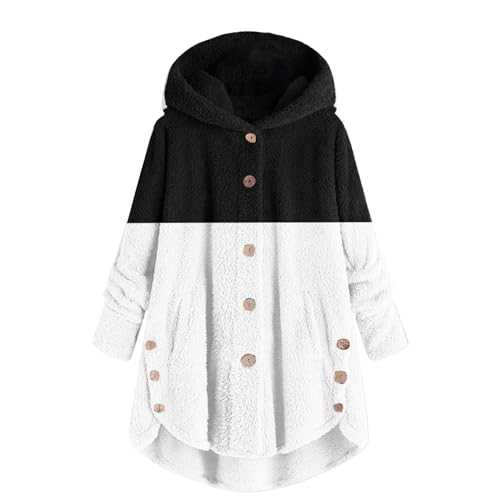 Zhsxertwy Winter Jacket for Women UK Women's Spliced Button Pocket Split Fashion Casual Long Sleeve Plush Coat Teddy Bear Coats for Women