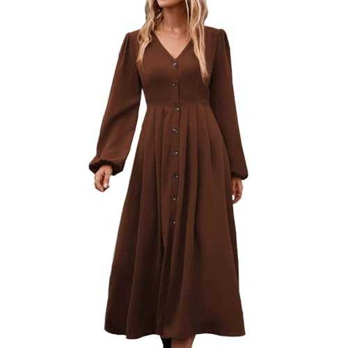 Womens Elegant V Neck Long Sleeve High Waist Vintage Wedding Guest Cocktail Party Swing A Line Midi Dresses Womens Dresses for Summer Casual