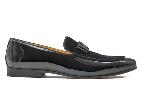 Mens Patent Real Leather, Suede Belgian Bowtie Loafers Shiny Dress Slip on Shoes