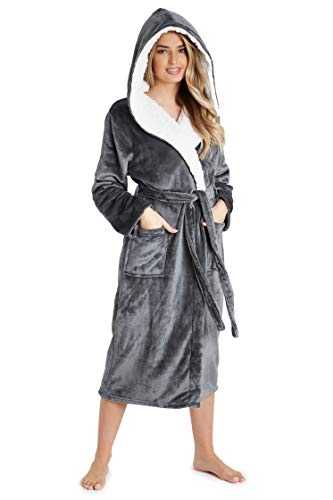 CityComfort Dressing Gown for Ladies Super Soft Fleece Bathrobe (XL, Dark Grey)