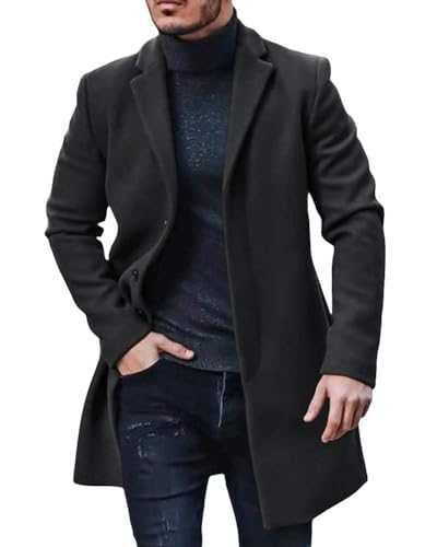 Gafeng Men's Trench Coat Slim Fit Notch Lapel Single Breasted Top Coat Winter Warm Cotton Business Long Jacket Overcoat