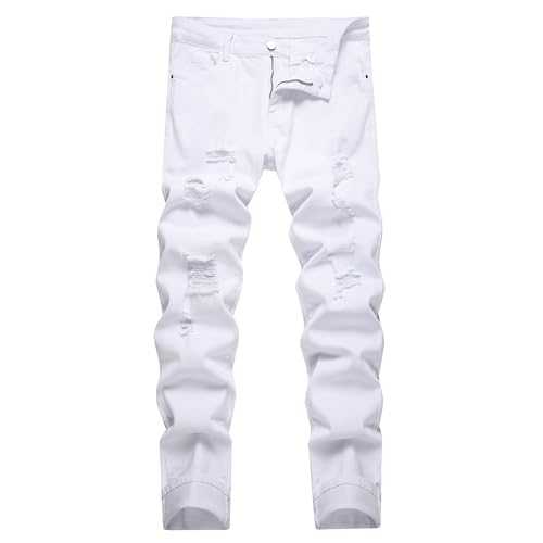 MXCVYCC Men's Ripped Jeans,Slim Fit Distressed Straight Leg Fashion Denim Pants