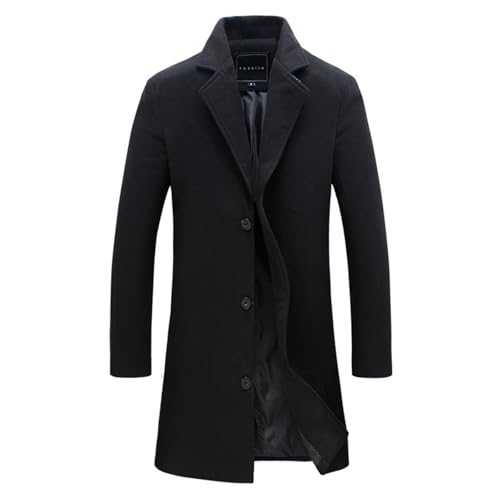 RLEHJN Mens Trench Coat UK Sale Clearance Winter Jackets Single Breasted Mid Length Wool Coat Windbreaker Plain Warm Coat Shawl Neck Business Overcoat Outdoor Windproof Outwear with Pockets M-5XL