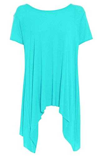 MBN Womens Plain 3/4 Sleeve Waterfall Hanky Hem Frankie Flared Top