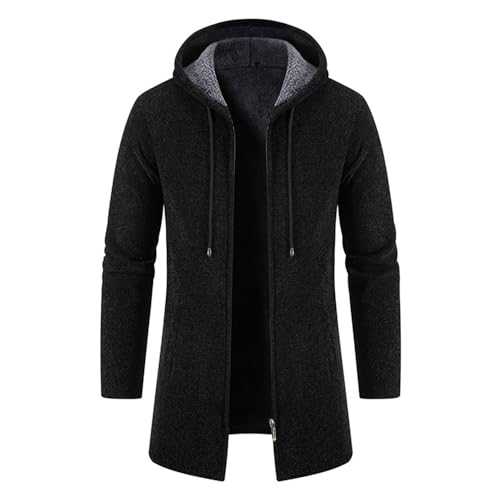 MQYXGS Mens Knitted Cardigan Thick Hooded Sweater Jumper Full Front Zipper Warmth Winter Fleece Coat Long Sleeve Mid-Length Causal Sweaters Coat Winter Thick Wool Trench Coat Mid-Length Slim Fit