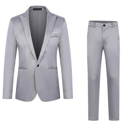 Slim Fit 2 Piece Suit Men - Mens Formal Suits Business Suits Blazer and Trousers Elegant Solid One Button Slim Fit Single Breasted Suit for Party Wedding Dinner Tuxedo Suits Casual Jacket & Trouser