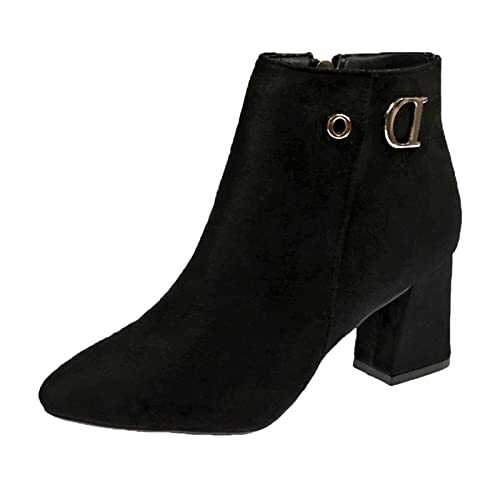 LOIJMK Women's Boots Side Zip Ankle Boots Large Size Low Tube High Heel Thick Heel Women's Boots Wedge Heel 43