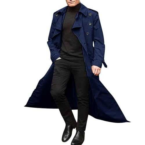 Long Business Woolen Jacket Men's Formal Trench Coat Full Length Double Breasted Long Pea Coat Wool Long Coat with Double Breasted Wool Overcoat