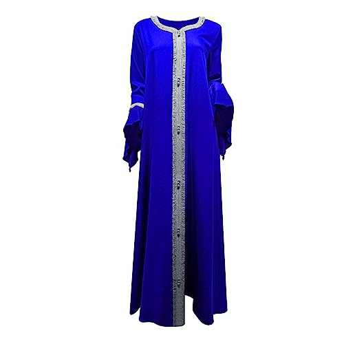 Fancy Dress for Adults Women Halloween Middle Malay Ruffle Sleeve Embroidered Gold Lace Dress Jalabiya Muslim Girl Long Sleeve Dress for Women Summer