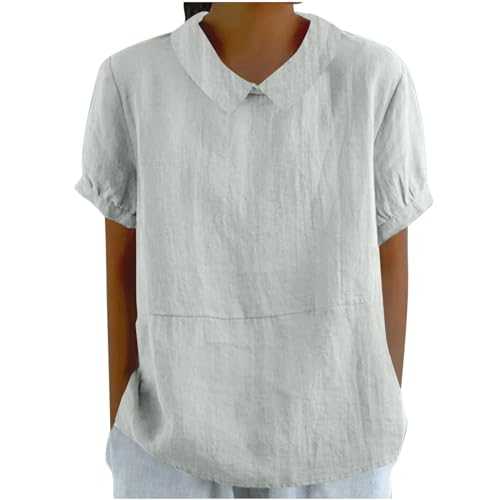 Womens Linen Tops Short Sleeve Blouses Casual Loose T-Shirt Cotton Linen Shirts Solid Color Tees Summer Top Cotton Linen Tunic Tops Laides Lightweight Soft Tshirts Going Out Tops