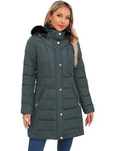 SLOWTOWN Women's Long Puffer Coat Thickened Winter Coat Warm Puffy Coat with Detachable Hood