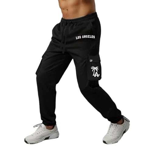 Generisch Men's Tracksuit Bottoms, Soild Colour Trekking Trousers, Sweatpants, Elastic Waist Jogging Bottoms with Palm Trees, Printed, Casual, Loose, Hip Hop Sports Trousers, Casual Streetwear,