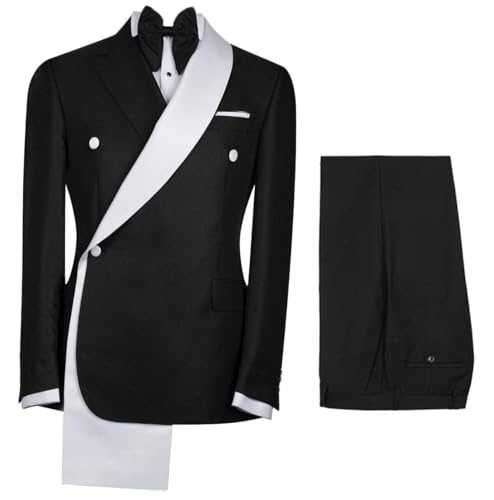 Lacoac Men's Two Pieces Suit Formal Business Double Breasted Jacket & Pants Set