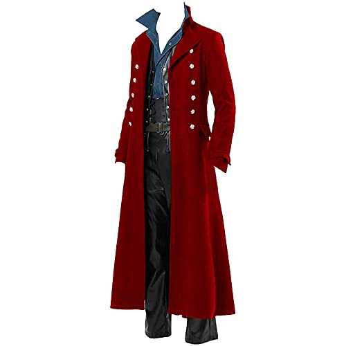 HAOLEI Men's Longline Military Style Button Up Coat Halloween Gothic Steampunk Overcoat Sale Clearance Full Length Winter Casual Outwear Lapel Motorcycle Long Coat Biker Jacket UK Size 8-22