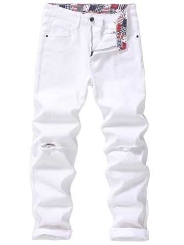 MZNBURAM Men's Ripped Slim-Fit Skinny Stretch Cotton Taper Fit Jeans Pants