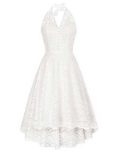 Belle Poque Women Lace Dress 50s Vintage A-Line V-Neck High-Low Wedding Dress