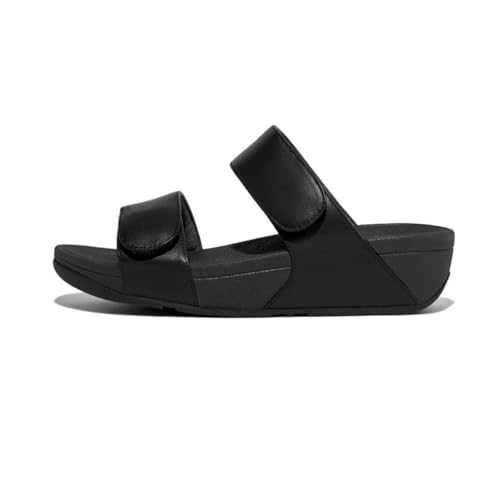 Women's Lulu Adjustable Leather Slides Sandal, All Black, 6 UK