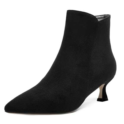 AMBELIGHT Womens Zip Dating Pointed Toe Solid Suede Fashion Kitten Low Heel Ankle High Boots 2 Inch