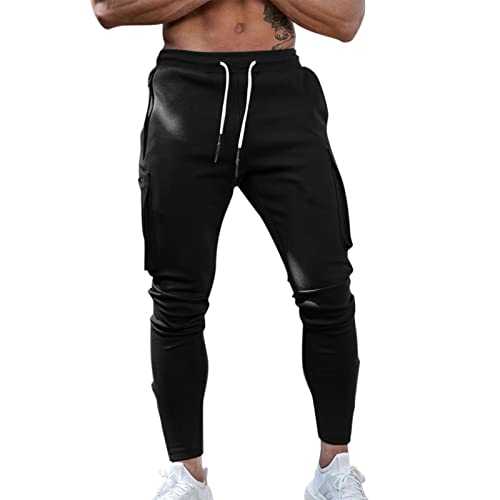 Joggers for Men UK - Black Tracksuit Bottoms Stretch Slim Fit Jogging Bottoms Casual Sweatpants Cuffed Activewear Trousers Elasticated Waist Running Trousers Athletic Drawstring Pants XXXL