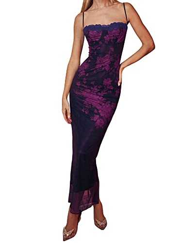 ZZLBUF Elegant Spaghetti Strap Maxi Dress for Women Bodycon Floral Slim Fit Summer Dresses