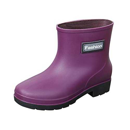 Wellies Wellington Boots Women Boots Short Rain Boots for Womens Ankle Rainboot Slip On Garden Boot Rubber Shoes (Purple, 5.5)