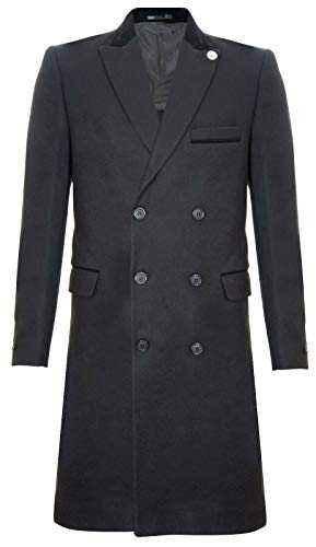 Tru Clothing Mens 3/4 Long Double Breasted Warm Winter Business Crombie Overcoat Wool Coat