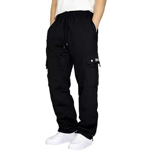Mens Casual Cargo Work Trousers Fleece Jogging Bottoms Jogger Sweatpant Relaxed Fit Stretch Combat Tracksuit Jogging Bottoms Trousers with Pockets L-5XL