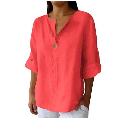 Mrat Cotton Linen Tops for Women UK Summer Blouse Cap Sleeve Tshirt Plus Size Button V Neck Shirts Oversized Pullover Dressy Tops Solid Casual Office Tunics Holiday Party Going Out